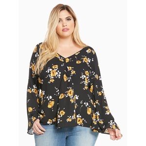 Torrid Floral Print V-Neck Georgette Blouse